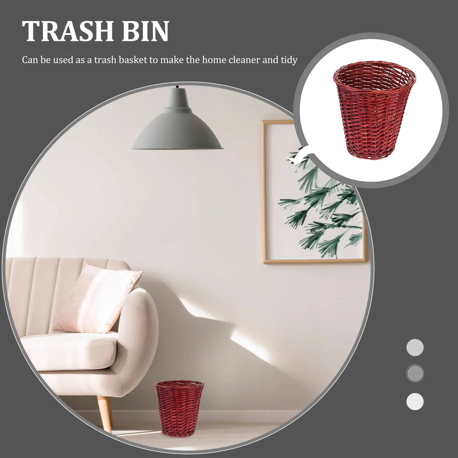 

Handwoven Rattan Plastic Film Wastebasket Vintage Trash Bin Compact Storage Basket Bedroom Home Container Chic