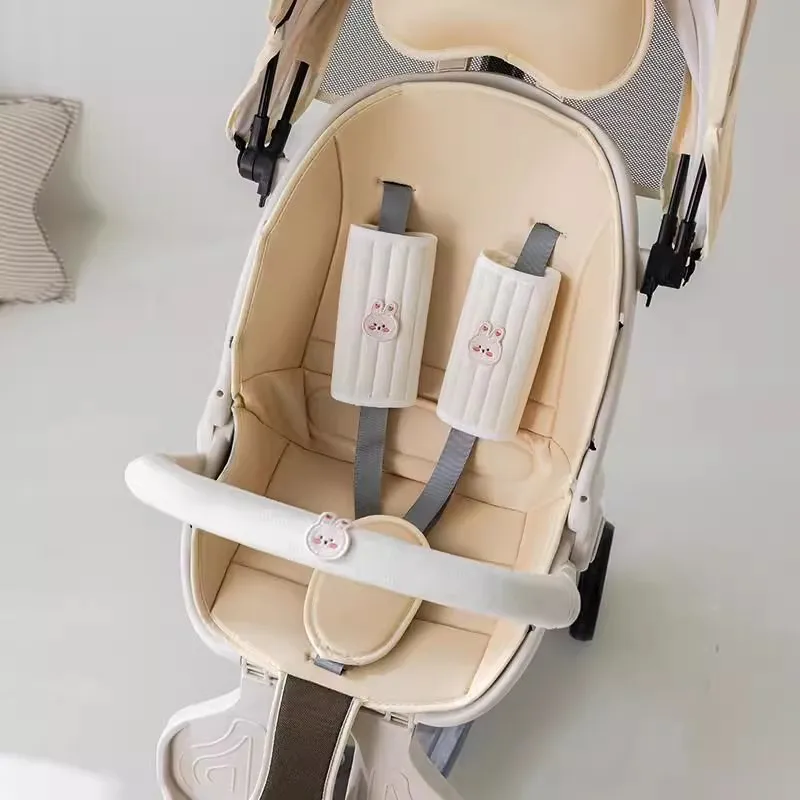 Universal Stroller Handlebar Cover Cotton Teething Guard with 3D Animal Embroidery Chew Proof Shoulder Protector Drool Pad