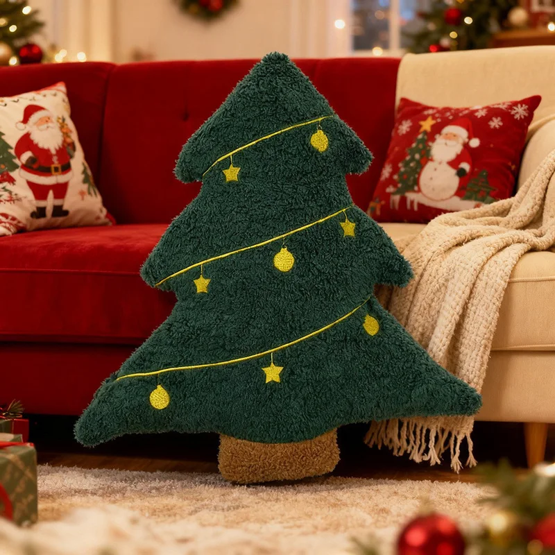 Christmas Tree Plush Pillows Red Green Xmas Tree Hug Pillows Sofa Chair Seat Cushion Waist Support Merry Christmas Home Decor