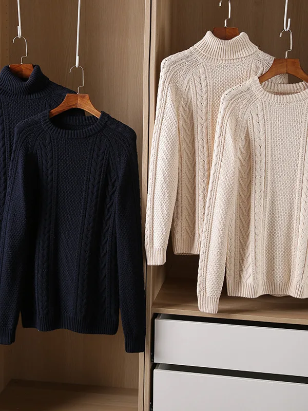 

Men's Autumn Winter Thi Knitted Sweater Casual Sle High Collar Long Sve Top 3D Stereo Knitted Cotton Blend Fabric