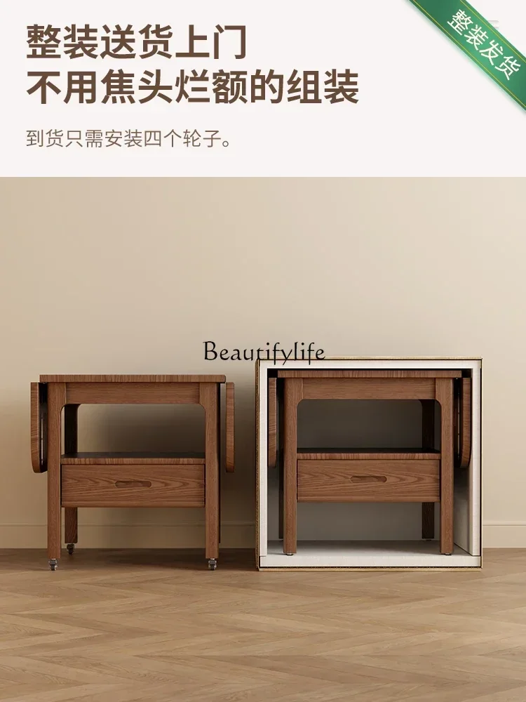 Solid wood movable folding coffee table living room small apartment modern simple sofa side table