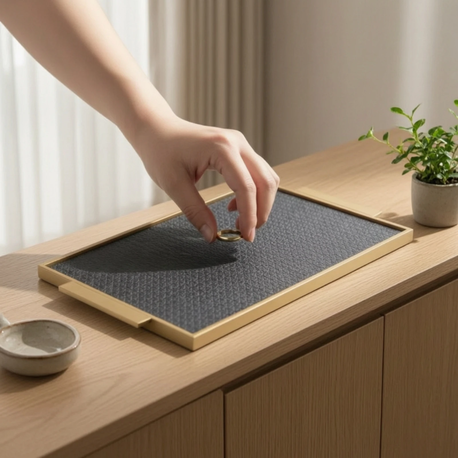 Leather Tray with Metal Frame Versatile Rectangular Tray with Metal Frame Transitional Slim Profile for Home Decorators