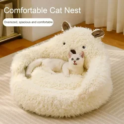 Warm Pet Sofa Bed for Small Self-Warming Dods and Cats Soft Long Plush Alpaca Comfortable Shape Cat Sleeping Bed Donut Pet Bed