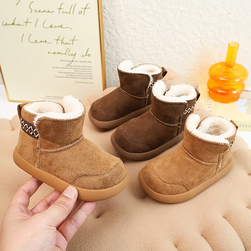 

2025 Winter New Warm Wool Boots for Girls Thick Snow Boots for Boys and Girls Anti slip Simple Outdoor Sports Boots