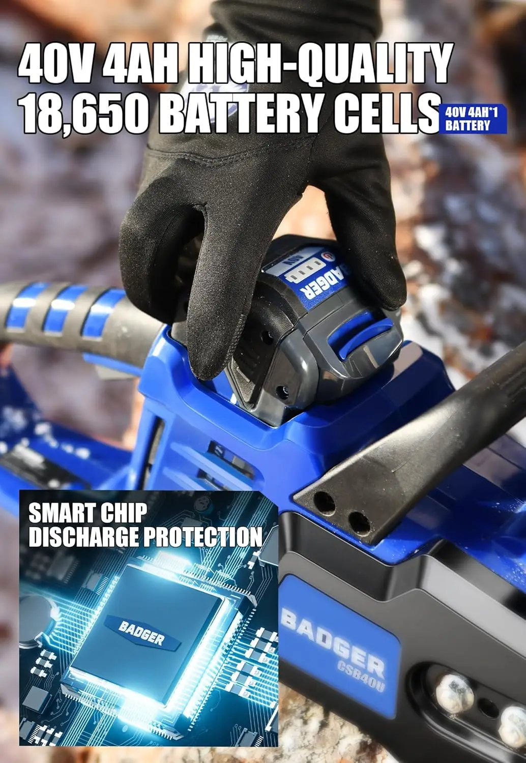 Motosega elettrica a batteria 40V 16" senza spazzole, batteria e caricabatterie da 4,0 Ah, tecnologia Smart Cut, taglio efficiente, sicuro e affidabile