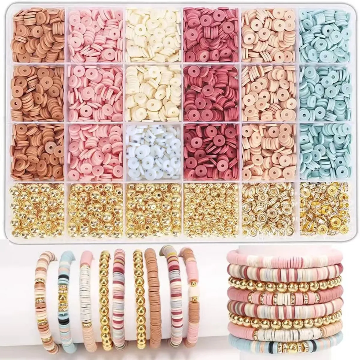 Clay Beads Bracelet Kit Friendship Bracelet Making Kit Golden Beads Clay Beads Kit for DIY Jewelry Making Birthday Gift