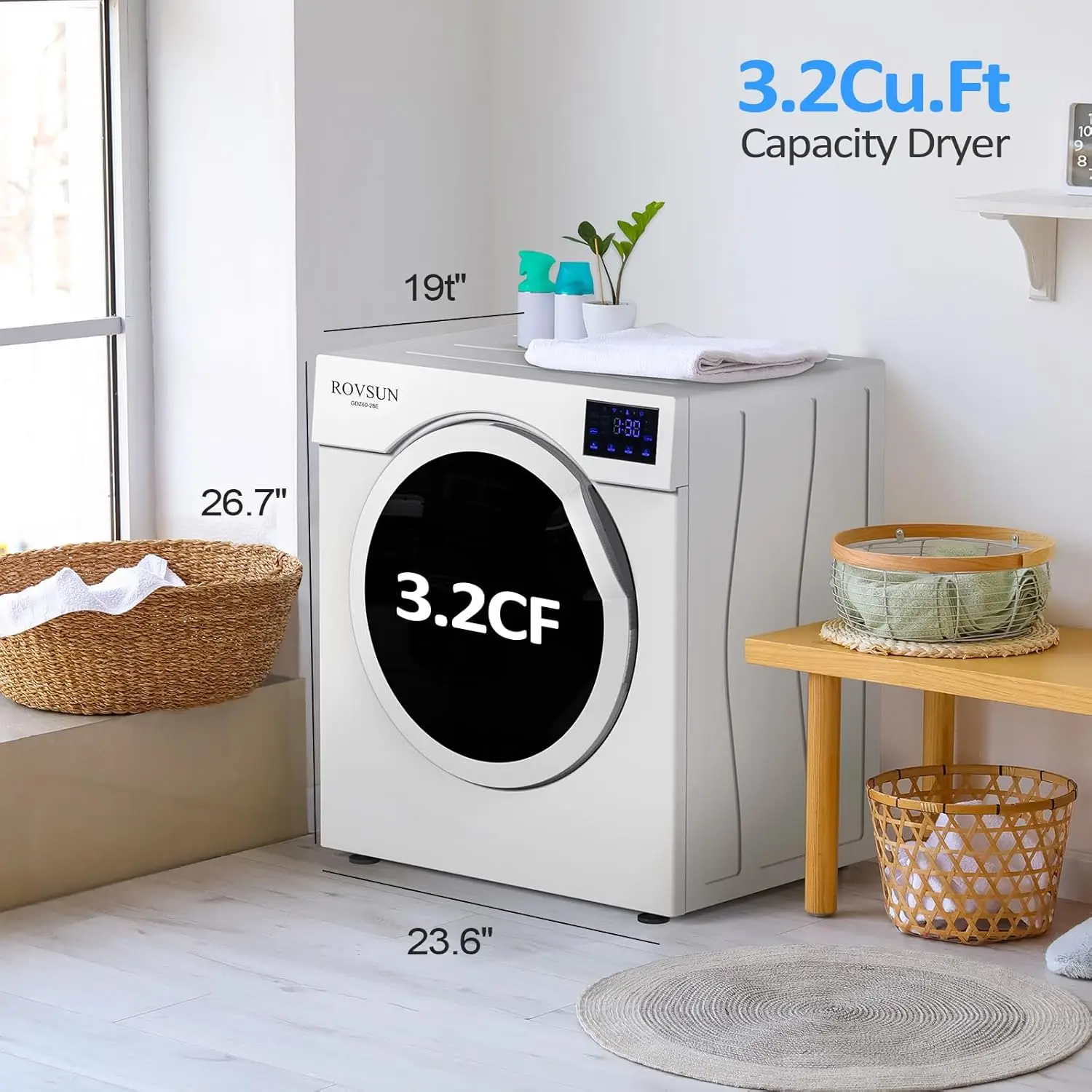 2.6 Cu.Ft เครื่องอบผ้าแบบพกพา, 110V 1400W ไฟฟ้าขนาดกะทัดรัดโหลดด้านหน้า Tumble ซักรีดเครื่องเป่าพร้อมอ่างสแตนเลส &