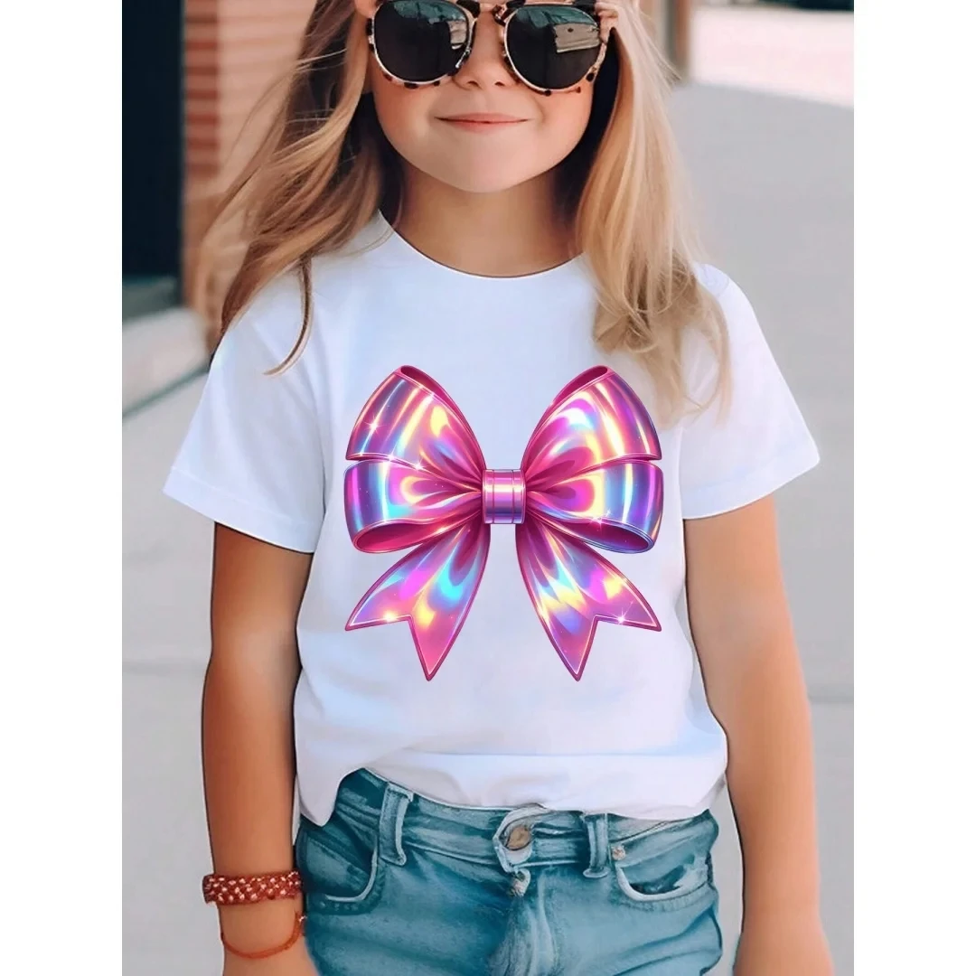 Boys Girls Pink Petal Butterfly Print T‑Shirt Short Sleeve O‑Neck Casual Loose Kids Fashion Daily Tees Tops