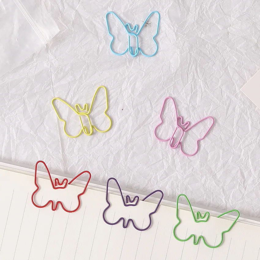 30/50pcs Metal Material Butterfly Shape Paper Clips Macaron Colors Kawaii Cute Bookmark Clip Stationery Office School Supplies