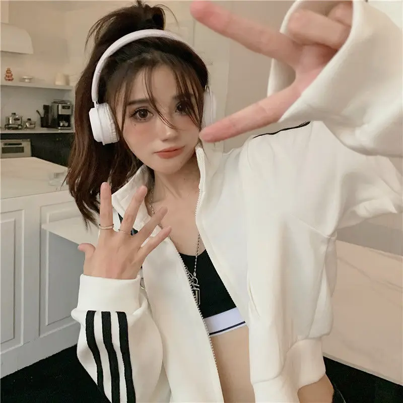 Spring and Autumn New Women\'s Jacket Baseball Suit Casual Sports Stand Up Neck Long Sleeve Short Top