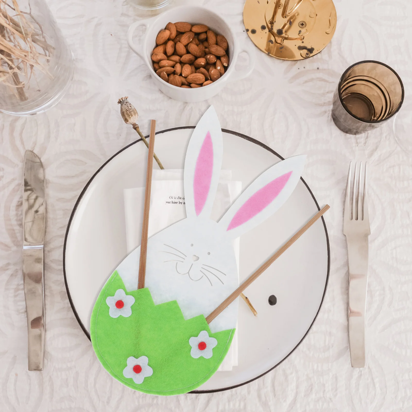 

8pcs Rabbit Shape Cutlery Bags Easter Fork Cutter Bag Non Woven Fabric Storage Home Decor Dinning Table Adorable Lightweight