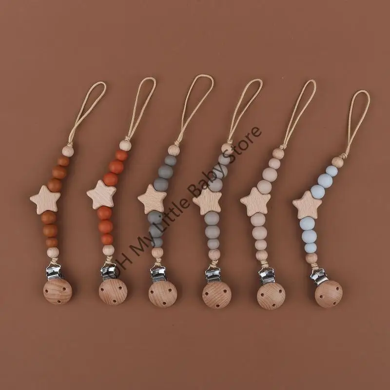 

M76C DIY Anti-drop Chain Silicone Beads Wooden Pacifier Clips Infant Nipple Holder