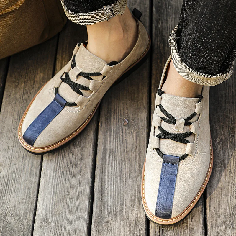 

Men's Casual Leather Shoes with British Style, Versatile, Soft Sole, Comfortable, Low Cut, Single Shoe, Trendy Patchwork Design