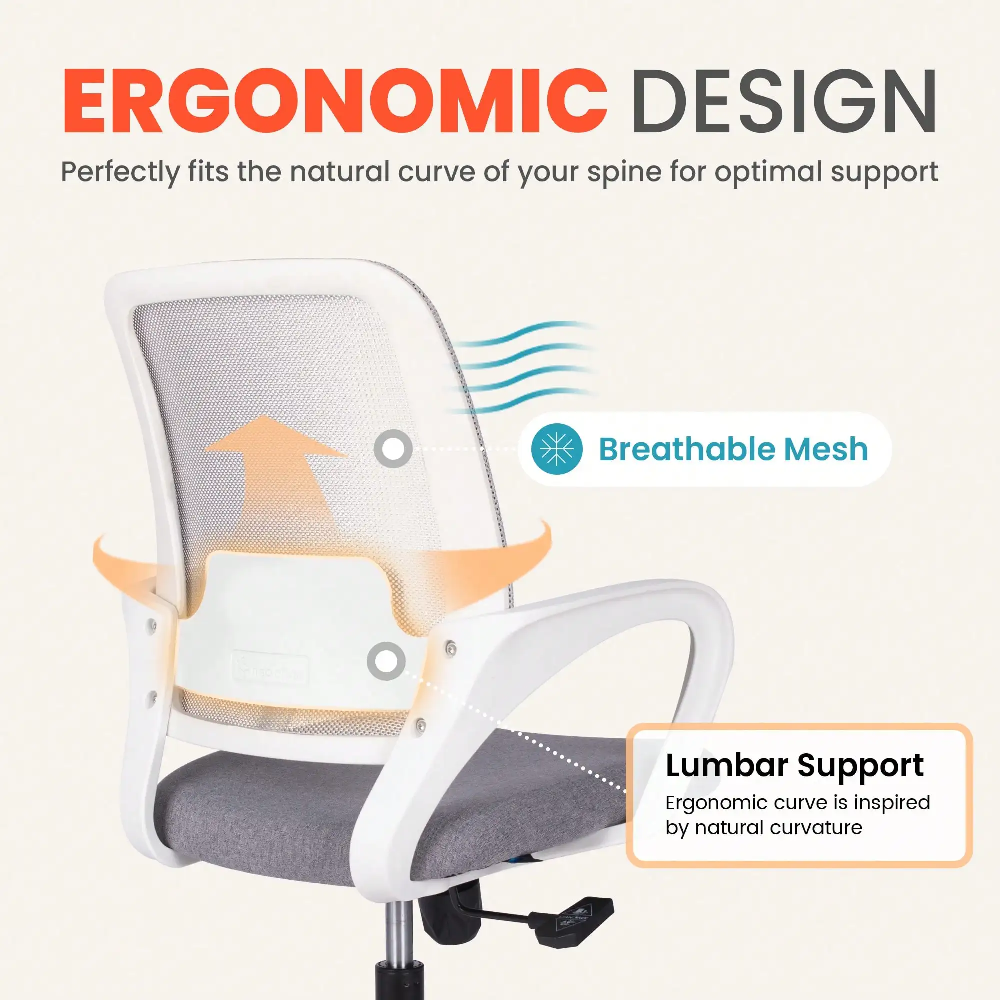 Ergonomic Mid Back, Height Adjustable, Swivel, Lumbar Support, Mesh Home Office Computer Desk Chair With Armrests, Gray