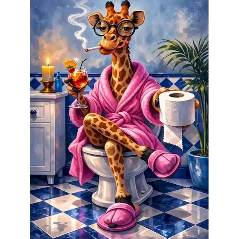 GATYZTORY Painting By Numbers For Adults Kits Funny Giraffe Picture With Numbers Humor Bathroom Zero Basis Handiwork Art Home De