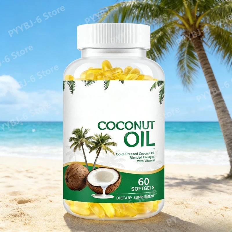 

Coconut Oil Softgels with Vitamin E Supplement Daily Wellness Support Antioxidant 60 Count Non-GMO Gluten Free Easy To Swallow