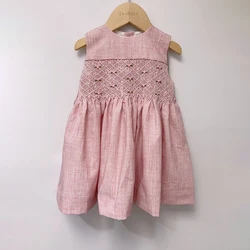 High-End Boutique Baby Girl Vest Smocking Dress With Heavy Hand-Embroidered Pink Princess Dress Cotton Sleeveless Outfit Dresses