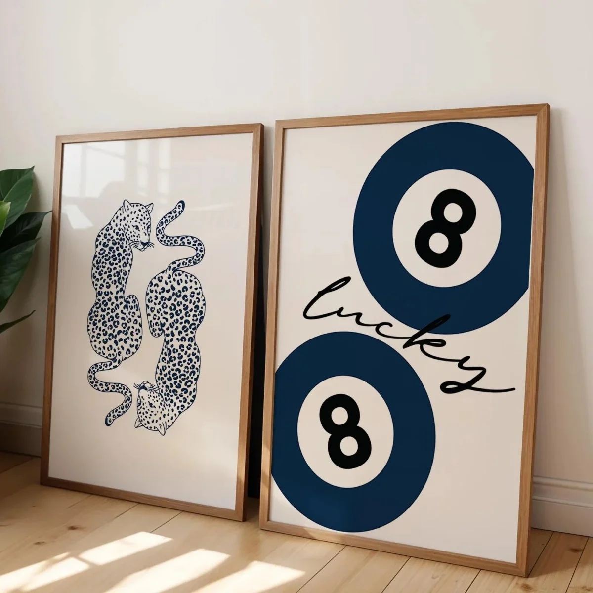 Canvas Painting 2pcs frameless  2pcs/set Retro Navy 8 Ball Blue Cheetah Abstract Canvas Print Poster Modern Funky Chic Animal Ar