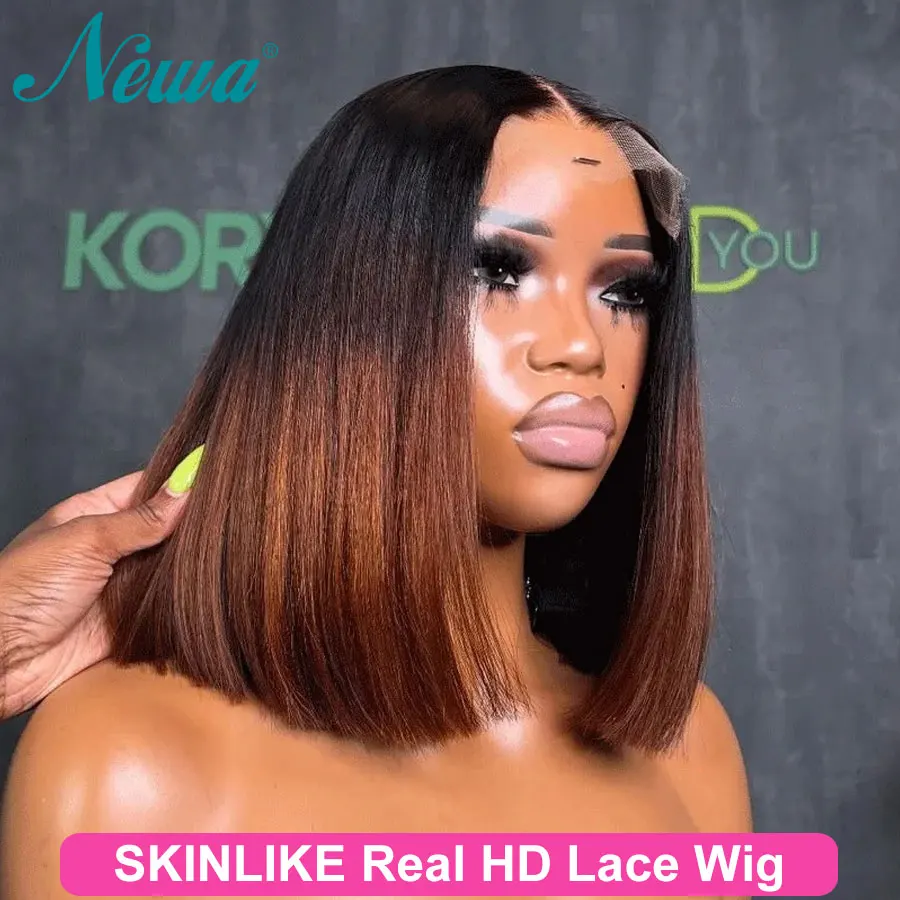 

Newa Ombre Color Straight Bob Wig Бесклеевой невидимый HD парик с кружевной застежкой Bone Straight HD Кружевной фронтальный парик Предварительно выщипанный для женщин