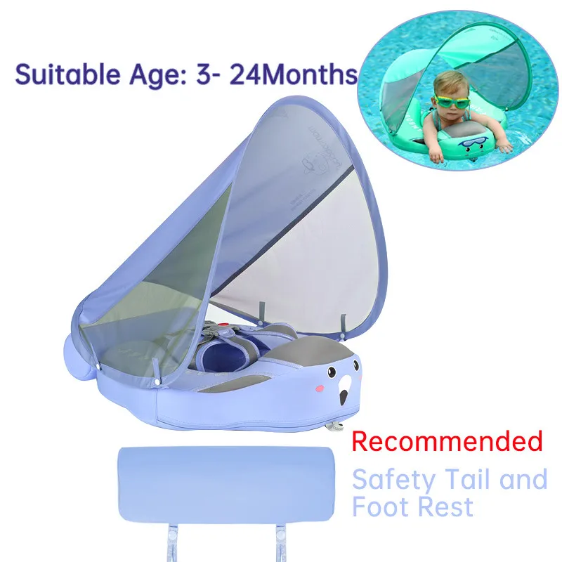 Mambobaby Float with Canopy Baby Swim Ring for Pool with Removable UPF 50+ Sun Canopy Non Inflatable Baby Float Swim Trainer