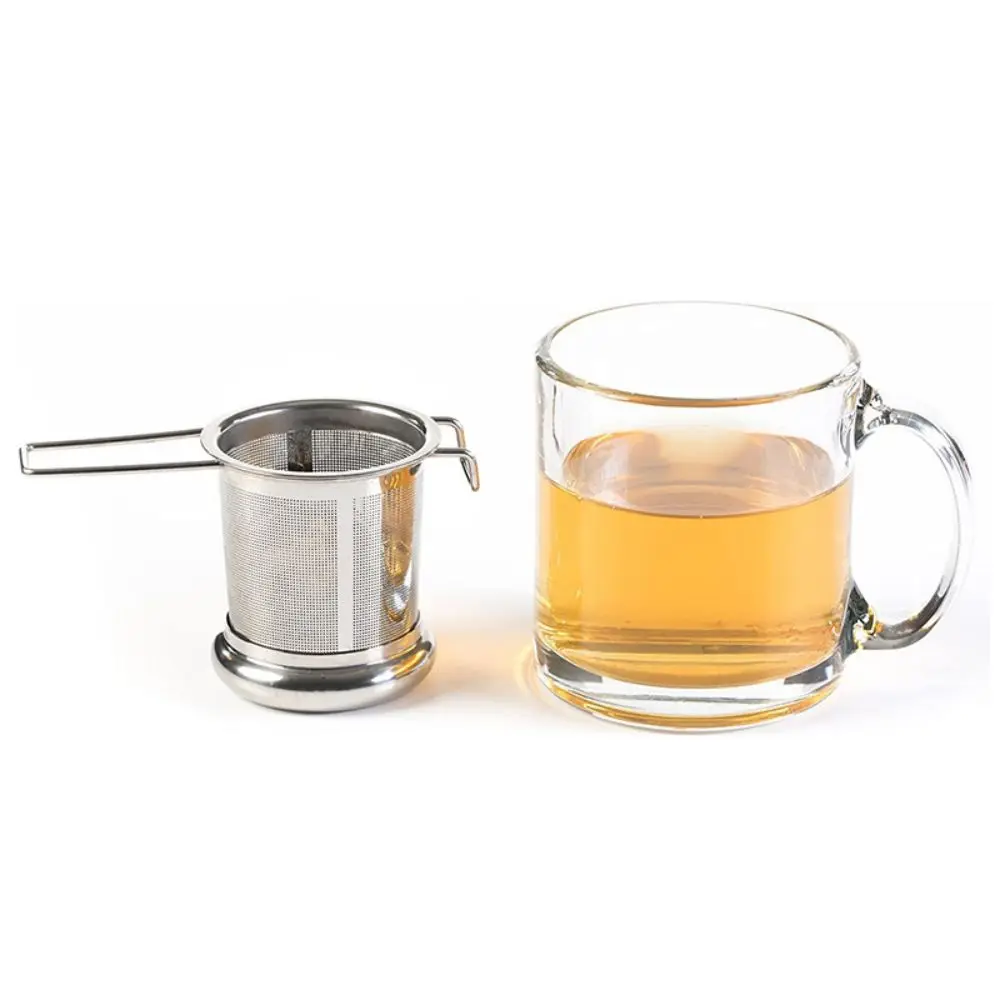 304 Stainless Steel Tea Drain with Lid Tea Strainer Collapsible Double Handle Tea Strainer with Lid Tea Brewer