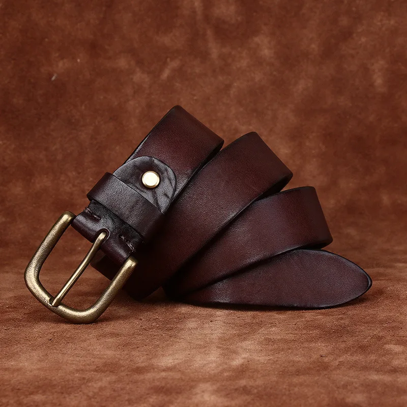 New style water-dyed retro handmade belt genuine leather pin buckle first layer cowhide youth casual jeans belt men's
