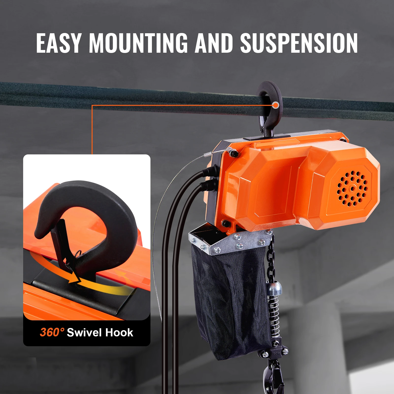 VEVOR 330-2200LBS Electric Wire Rope Hoist Load Capacity Crane Electric Chain Hoist with Trolley Overhead Garage Ceiling Winch