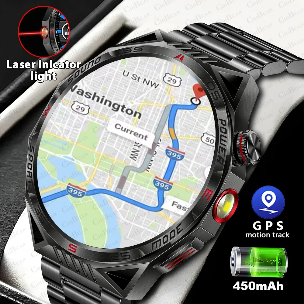 For Huawei Outdoor Smartwatch Men 450mAh Battery Compass GPS Fitness Tracker Waterproof Bluetooth Call LED Lighting Smart Watch