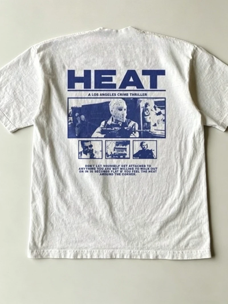 Neutral Casual T-shirt, Featuring Pirated Graphics From The 1995 Movie 'Heat', Is The Perfect Gift for Fans Family and Friends