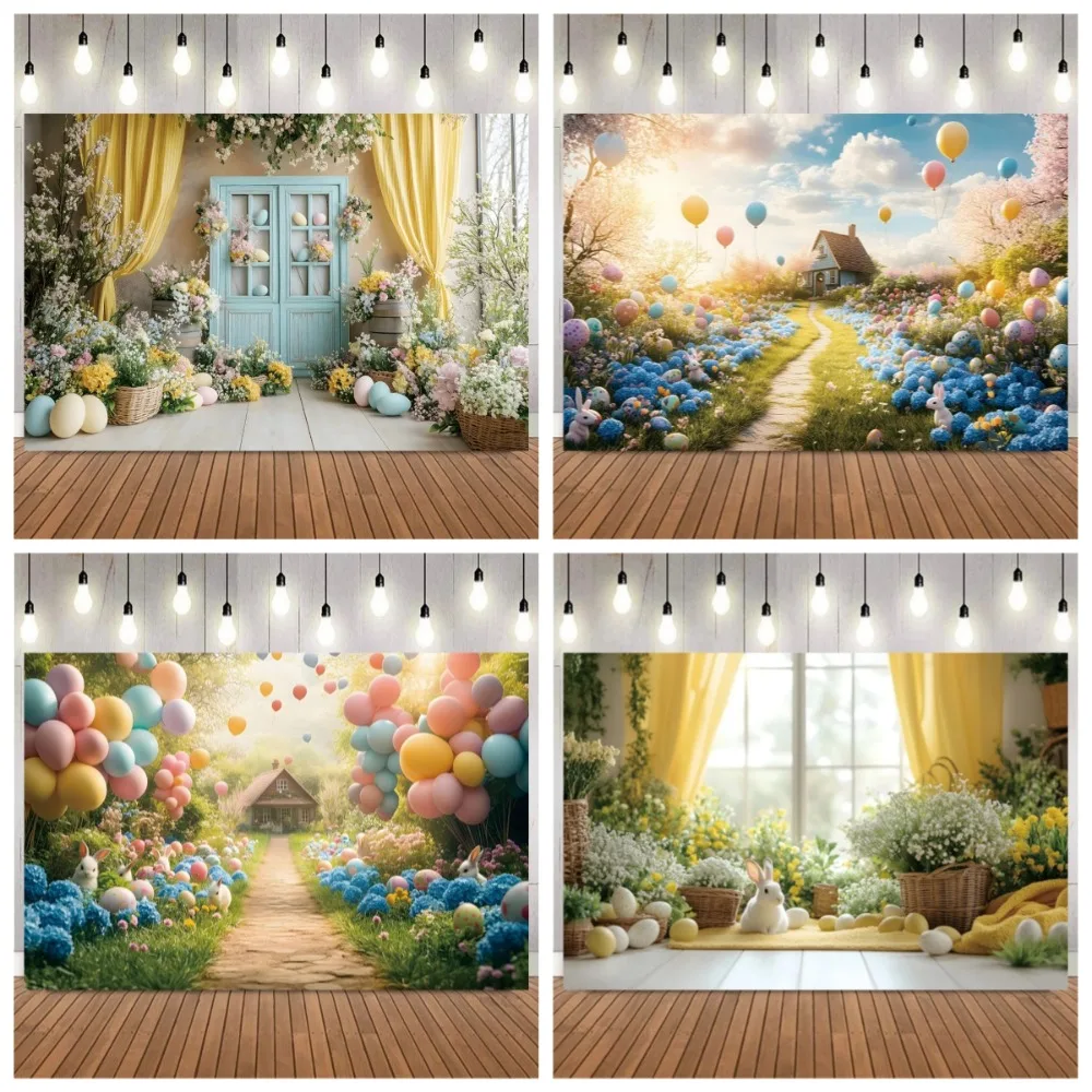 

Easter egg bunny flower shop yellow curtain photography Backdrop, children's birthday party home decoration photography Backdrop