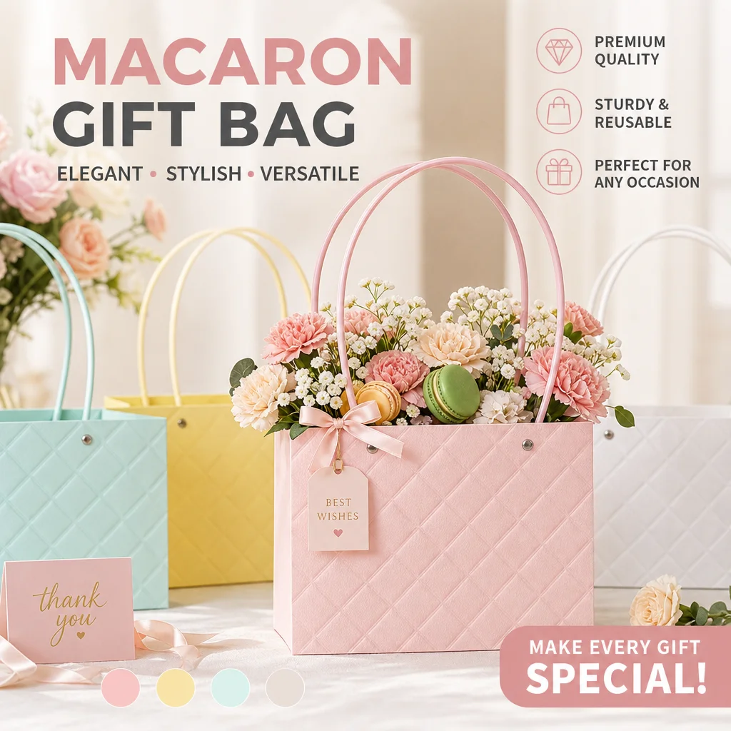 Wedding Packaging - حقيبة هدايا على شكل زهرة ماكارون،