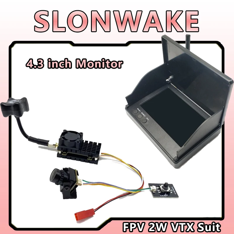 

SLONWAKE 5.8G Transmitter and Receiver suit fpv 2W Power VTX 1200TVL Camera 4.3 " display receive kit for UAV fixed wing