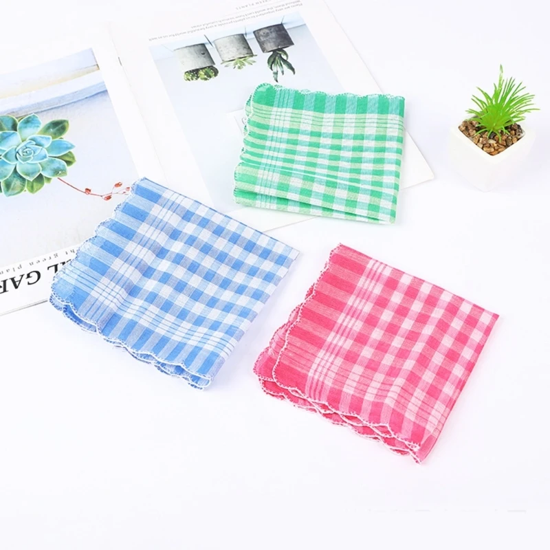 5PCS Handkerchief Checked Kerchief for Women Square Kerchief Quick Drying Bandanas Handkerchief Pocket Towel Color Random