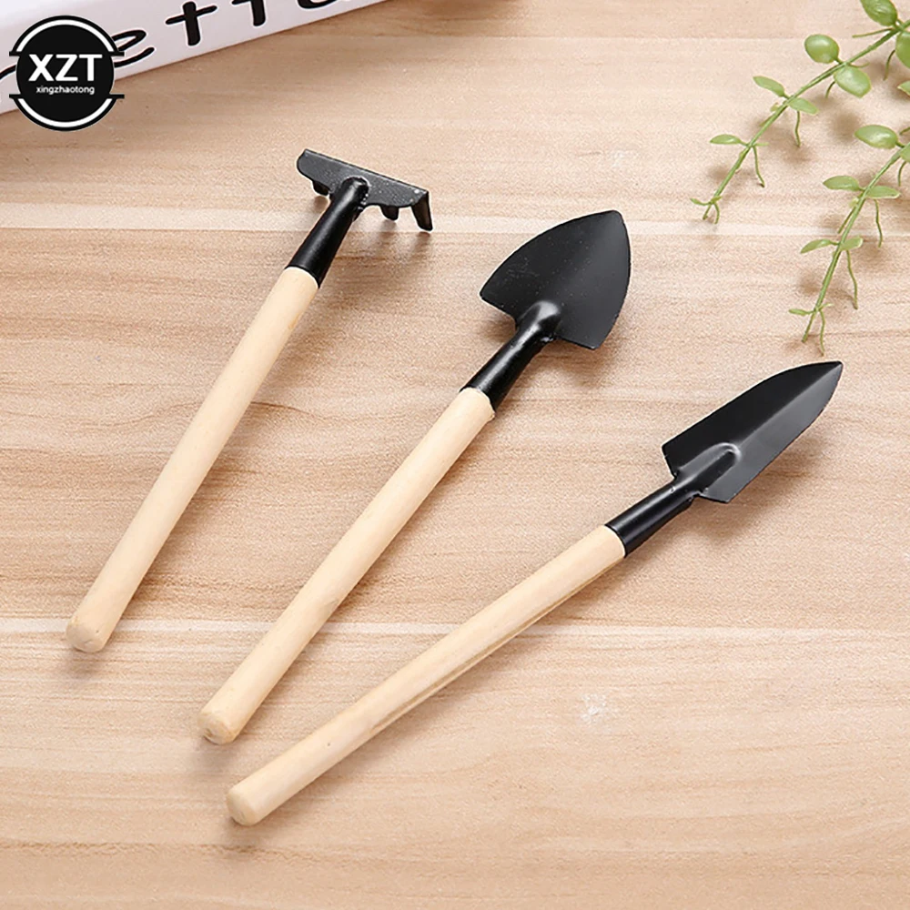 3 Pcs/set Mini Spade Shovel Harrow Flowerpot Tool Potted Plants Maintenance Wooden Handle Rake Plant Soil Shovels Gardening Tool