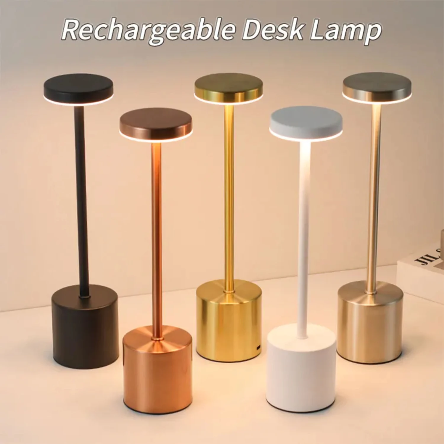 Rechargeable  Desk Lamp Metal Dimmable  Table Lamp 3 Color Temperatures Bedside Creative Ambient Light  Hotel Decor