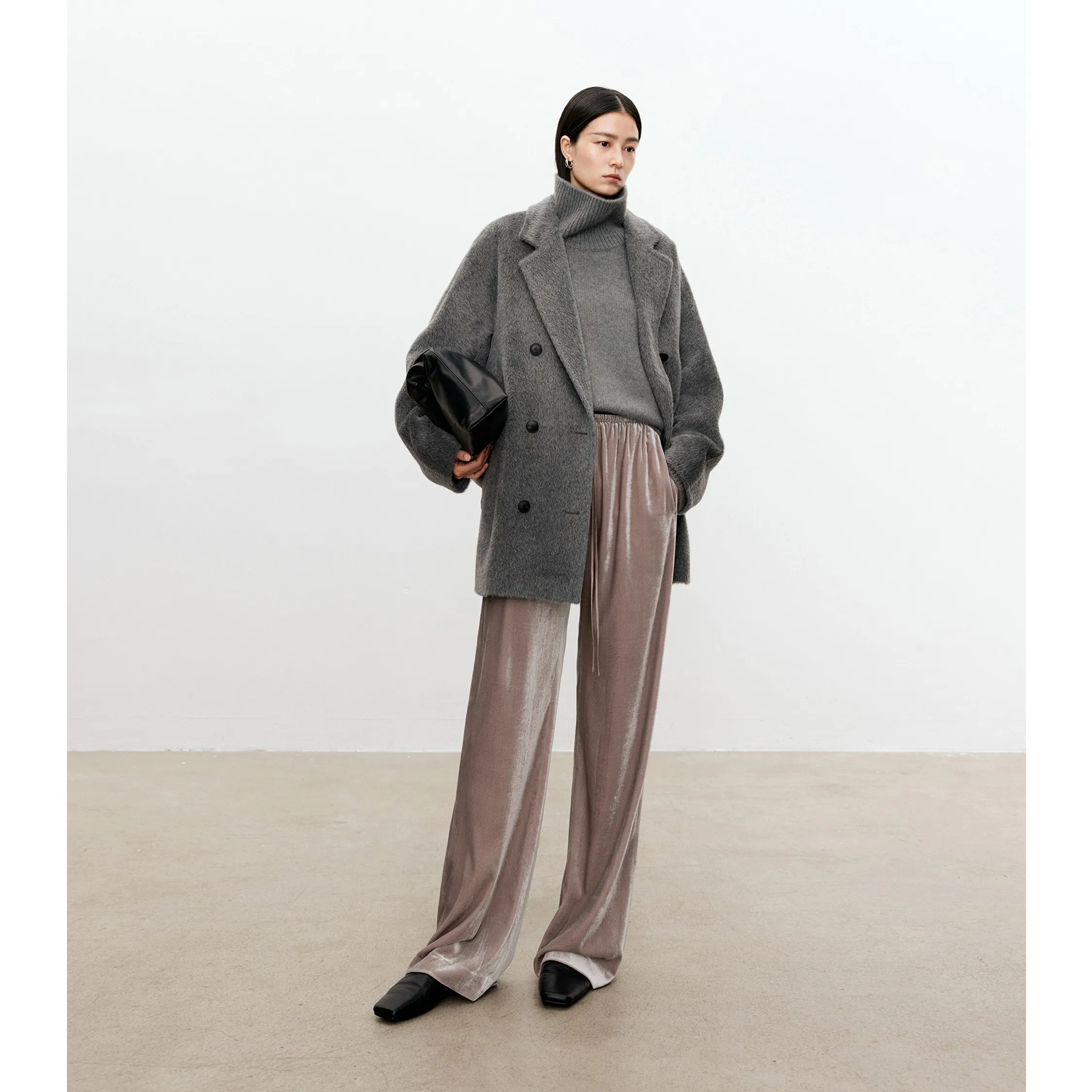 الحرير المخملية سراويل تقليدية المرأة لامعة الساق عالية الخصر مستقيم الساق تخفيف Sle منتصف تمتد الخريف Faion 2025