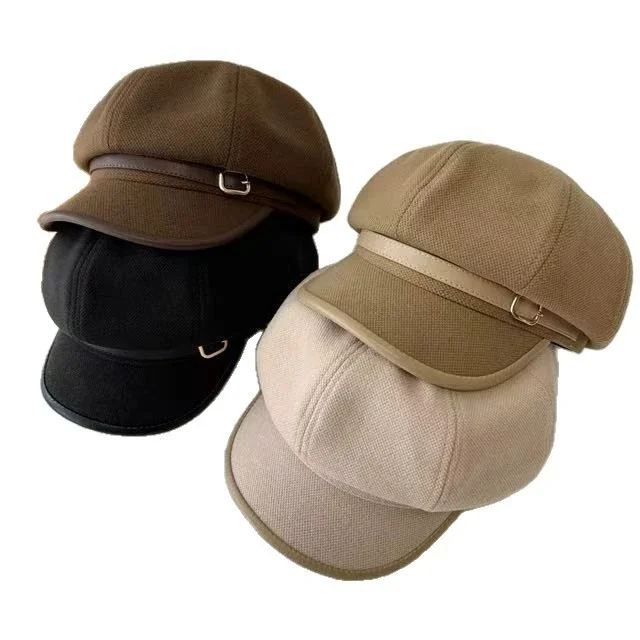 

Женская минималистичная повседневная кожаная кепка-восьмиклинка с пряжкой для осени/зимы, визуально стройнящая лицо, в стиле художника, с шармом кепки-газетчика