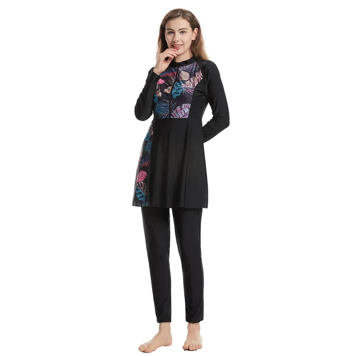Fashionable Long Sleeve Islamic Muslim Burkini Full Cover Swimwear Turkey Dubai Printed Bathing Wear for Women Modest Arabic Swi