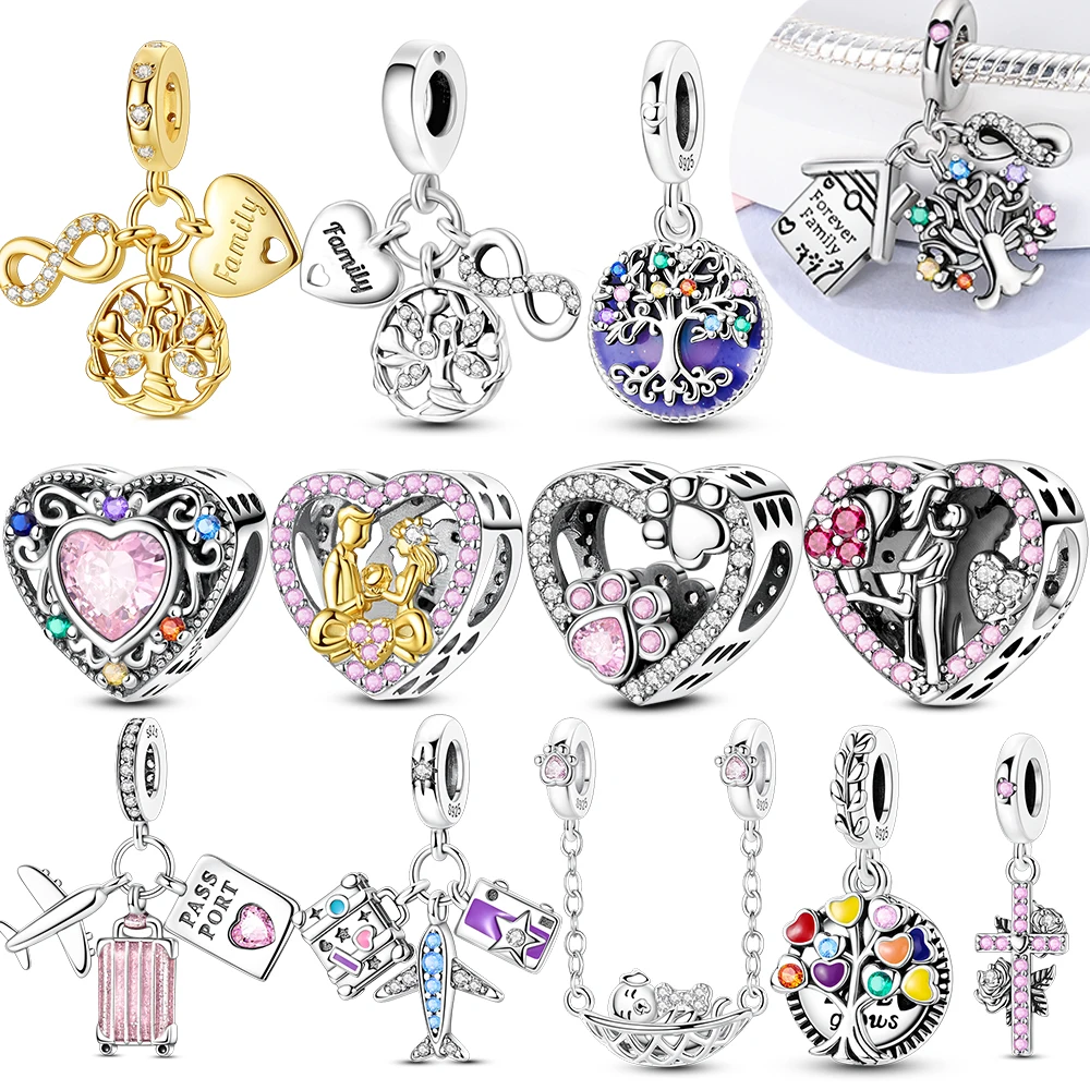 Neuer Herz-Charm aus 925er-Sterlingsilber, Stammbaum-Anhänger, Charms, Perlen, Anhänger, passend für 925 Original-Armband, Geschenk für Frauen, Geschenk zum Selbermachen