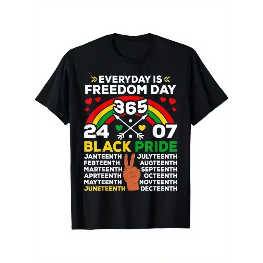 Black Pride T-Shirt, Men's Black Casual Tee, Juneteenth Rainbow Print Short Sleeve, African American Heritage Apparel