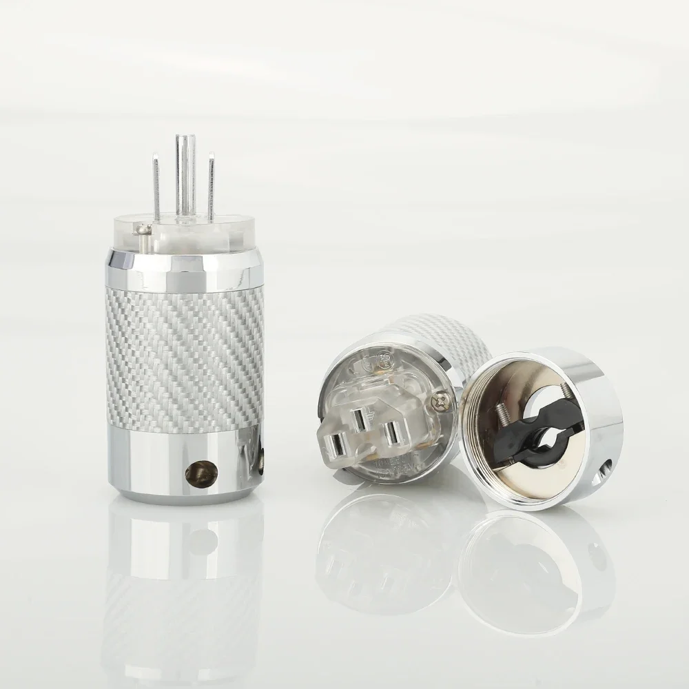 

HI-End Carbon Fiber Rhodium Plated US Power Plug IEC Connector Pair for Audio Video Equipment