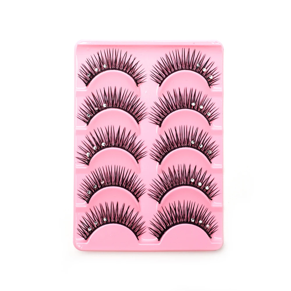5 Pairs Makeup Diamond False Eyelashes Set Show Catwalk Party Shinny Eye Lashes Handmade Eyelash Shinning Cosmetics