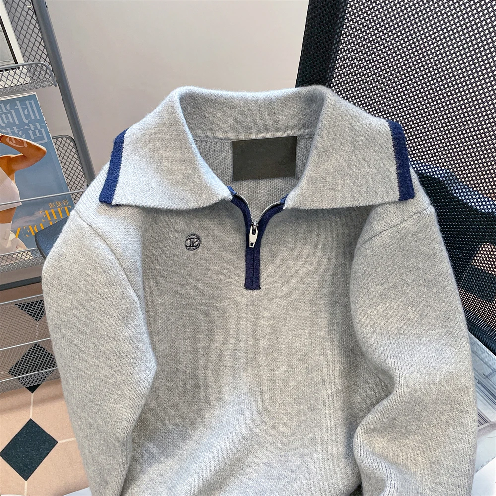 Casual  Ne Knitted Sweater f Zipper ex Autumn Winter Vintage Loose Fit Long Sve Youth Faion No Ironing Requ...