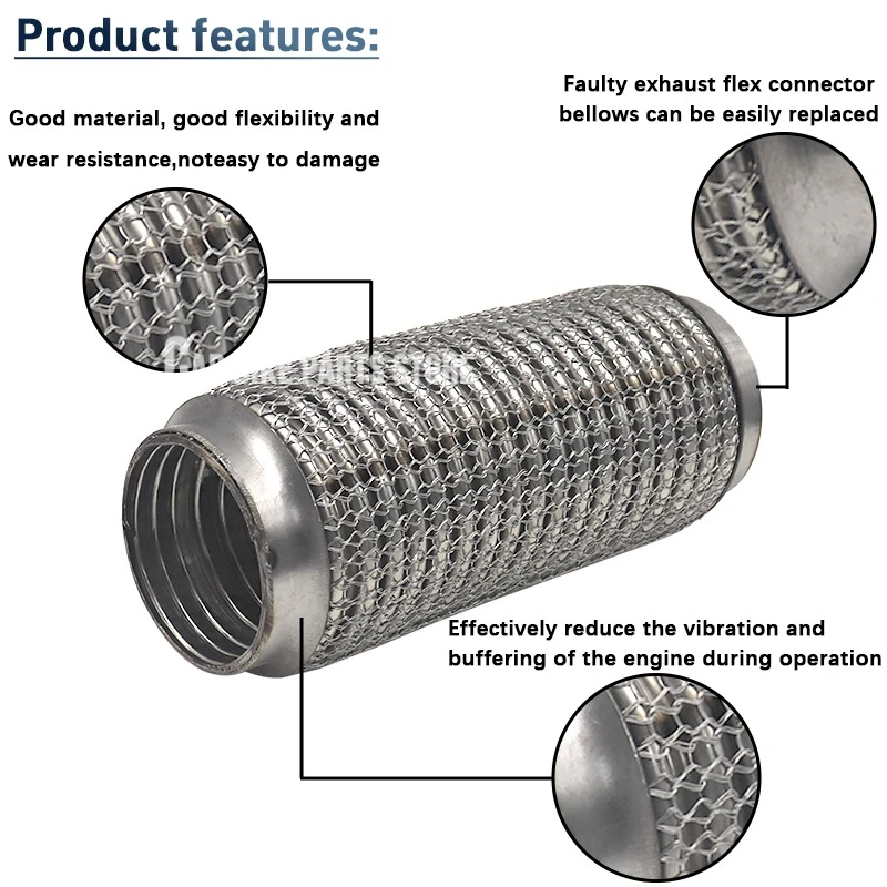 

Universal 201 Stainless Steel Car Exhaust Tube Telescopic Flexible Connection Mesh Bellows Muffler Pipe Connector Welded