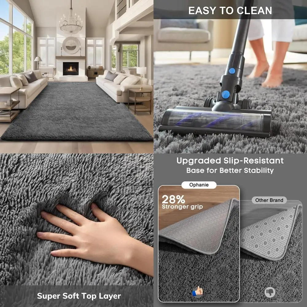 

Large Grey Shag Rug for Living Room and Bedroom, Soft and Thick Indoor Nursery Carpet, Plush Grey Floor Covering