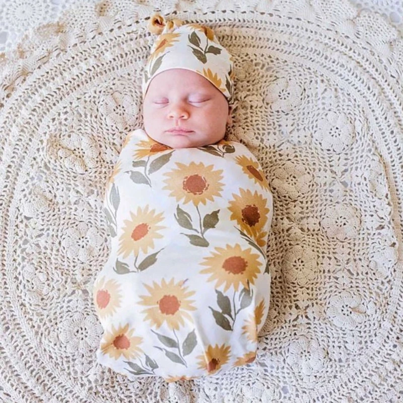 Soft Cotton Infant Swaddle Muslin Blanket Newborn Baby Wrap Swaddling Blankets Sleeping Bag Hat Outfits Set