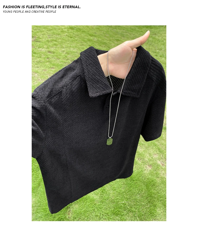 Herren Oversized Polo Kurzarm-Oberteil mit Wabenstruktur, Reverskragen für Freizeit, Pendeln und Alltag – Detail 18