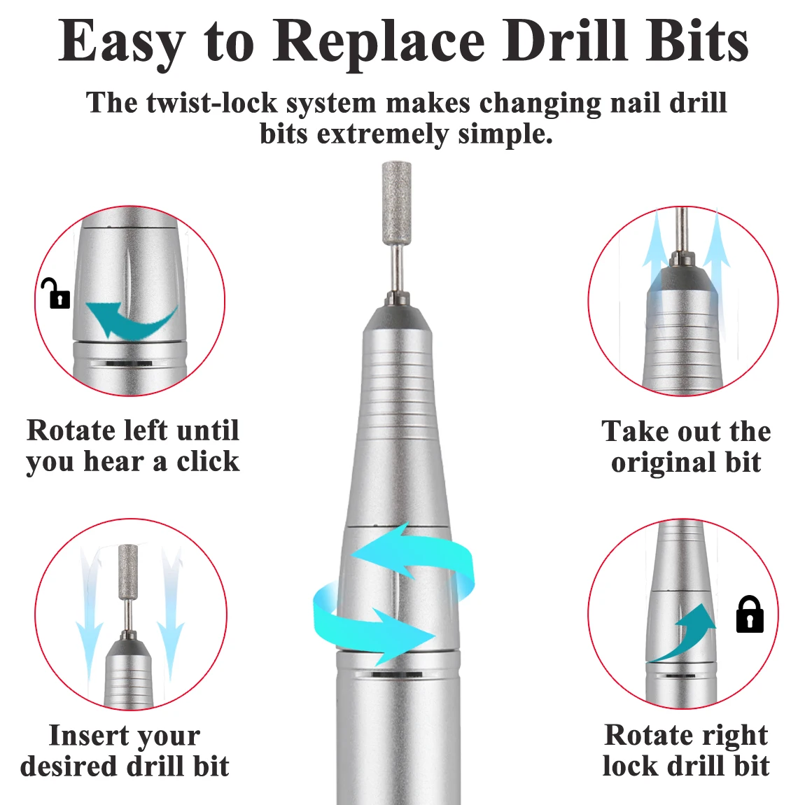 Taladro eléctrico para uñas de 45000 RPM, lima eléctrica con pantalla HD, pluma de manicura de Metal, lijadora de torno profesional para uñas