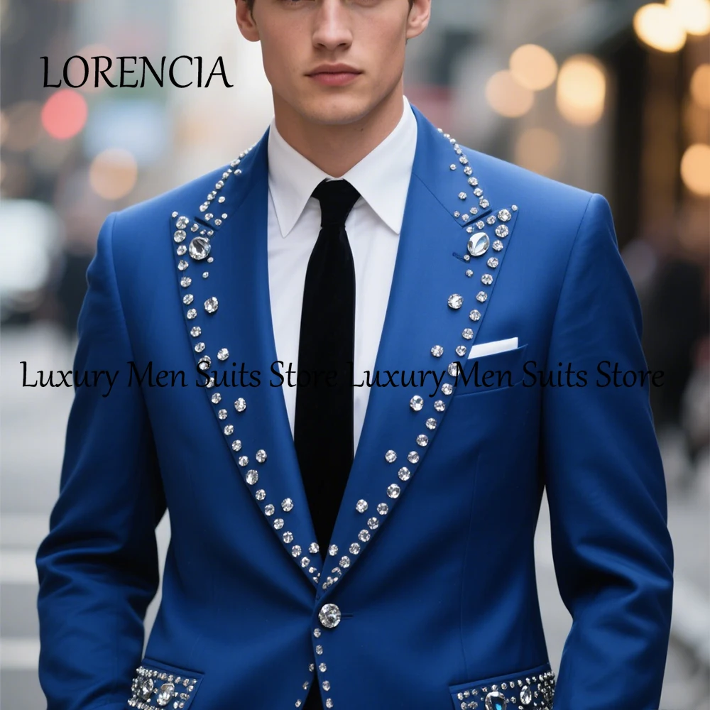 

Simple Rhinestone Suits for Men 2 Pieces Single Breasted Tuxedos Wedding Groom Customized Blazer Pants traje juvenil masculino