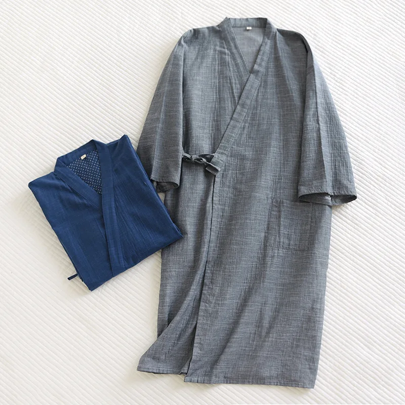 Japanese Kimono Nightgown Men's Light and Breathable Spring Autumn Men Long Kimono Pajamas Loose Robe for Men Oversized Bathrobe